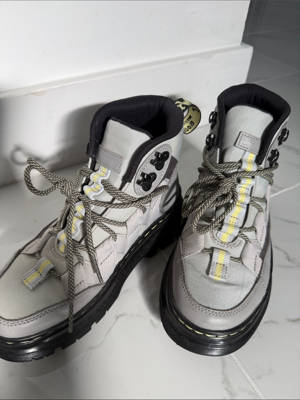 Light Gray Women's Platform Boots with Yellow Accent